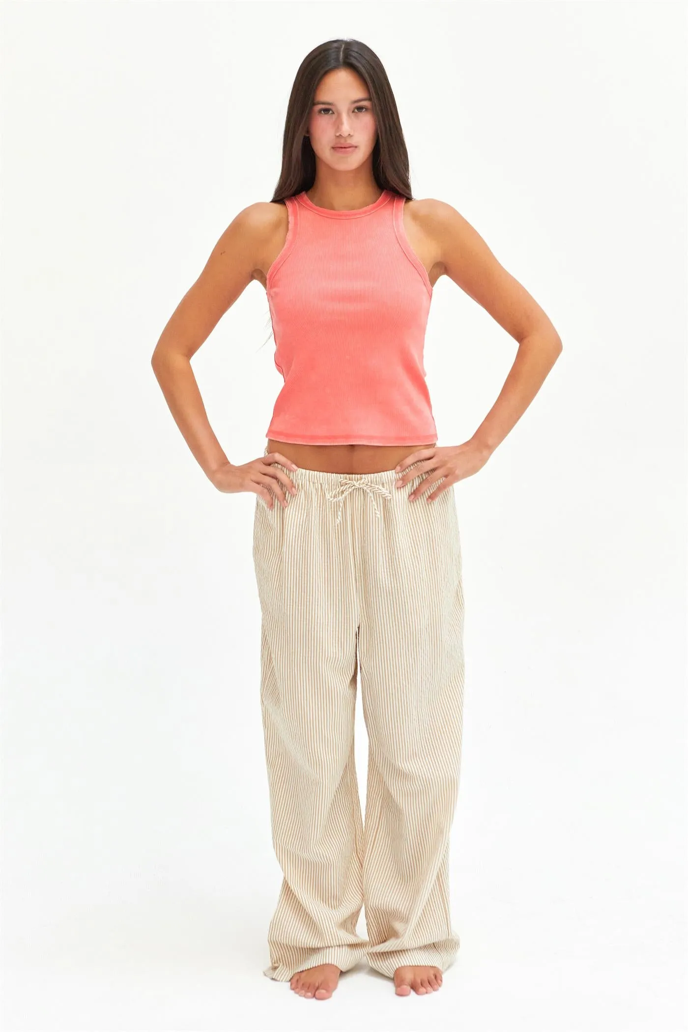 DZ25C389-Striped High Waist Wide Leg Pants