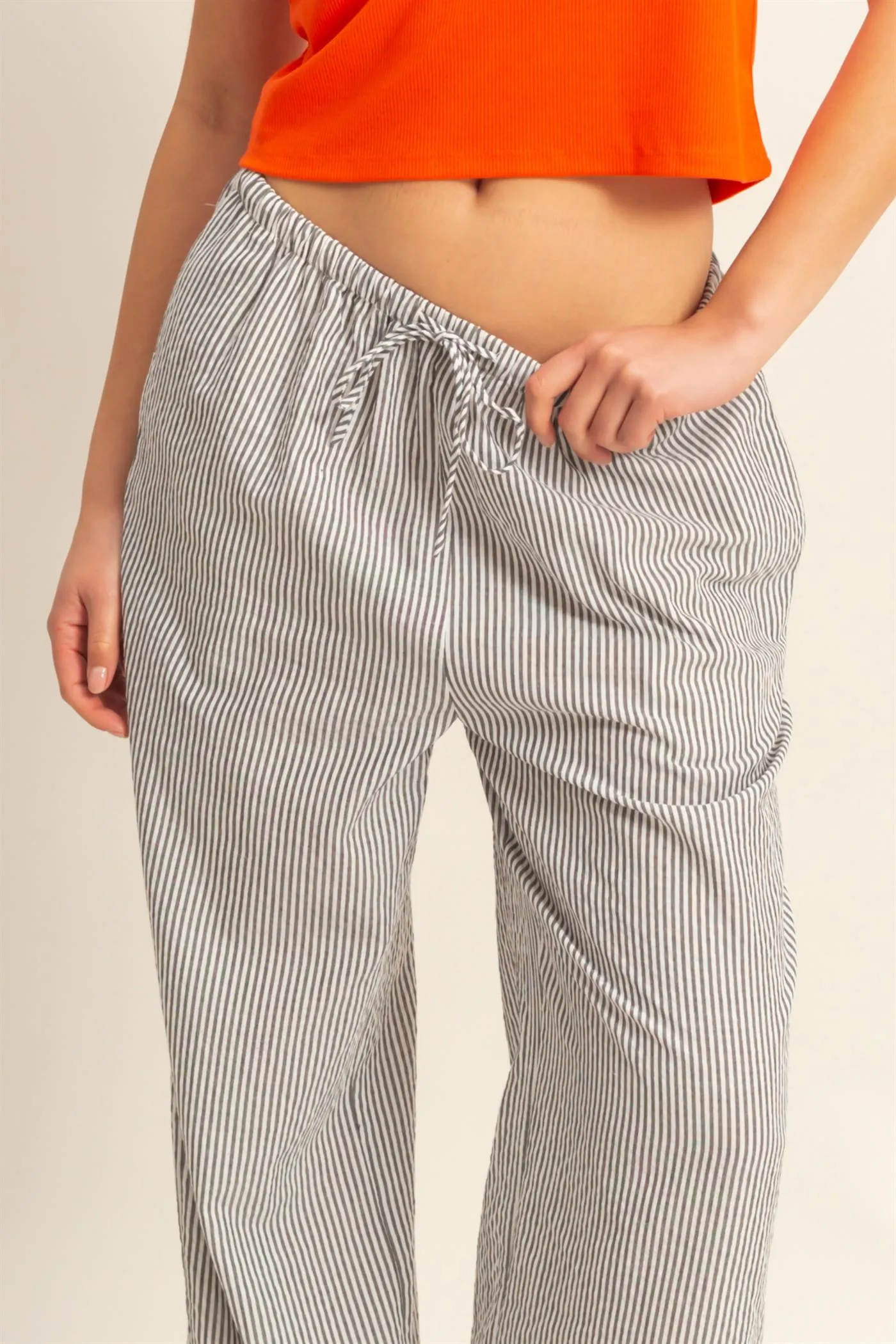 DZ25C389-Striped High Waist Wide Leg Pants