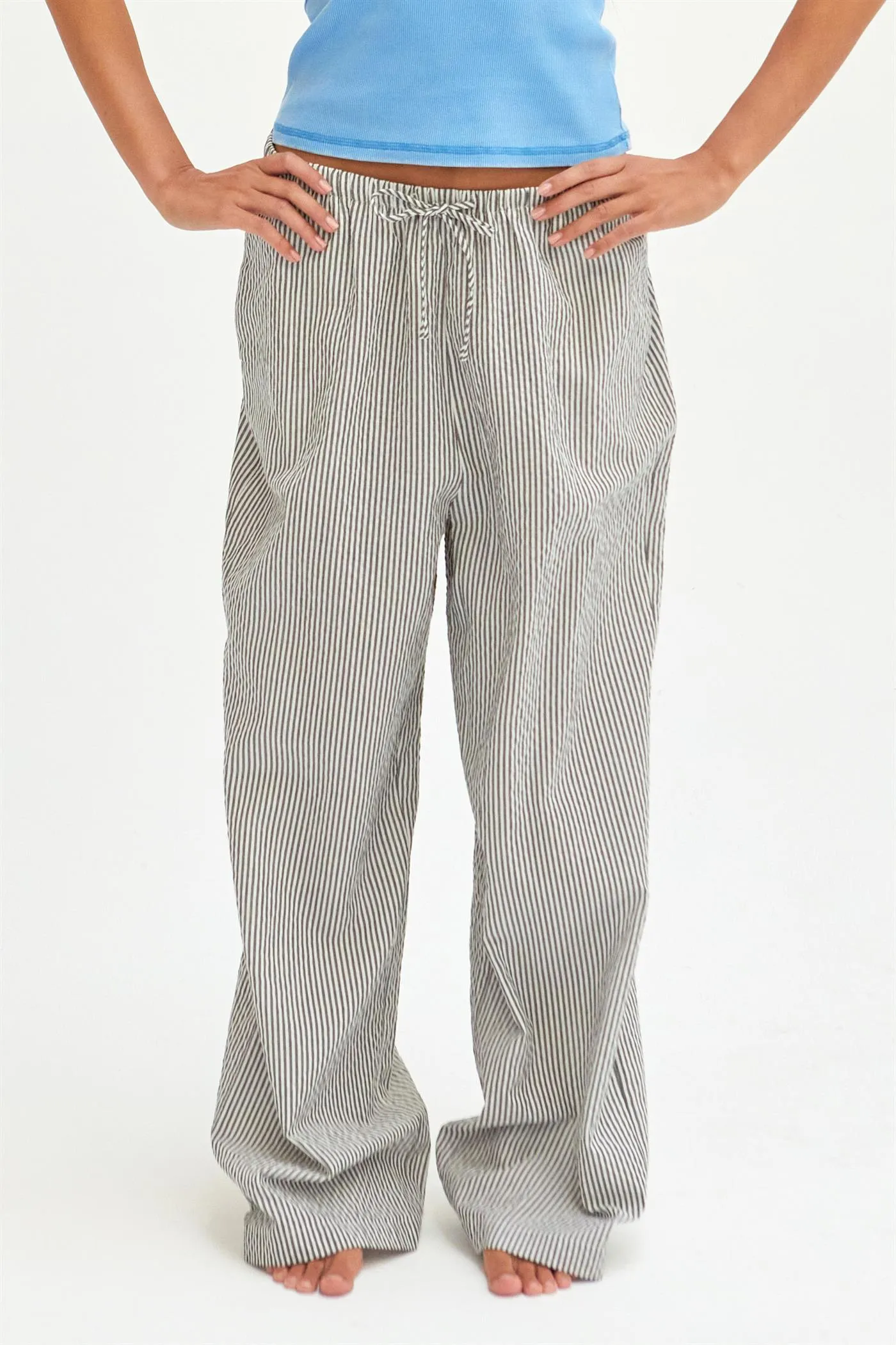 DZ25C389-Striped High Waist Wide Leg Pants