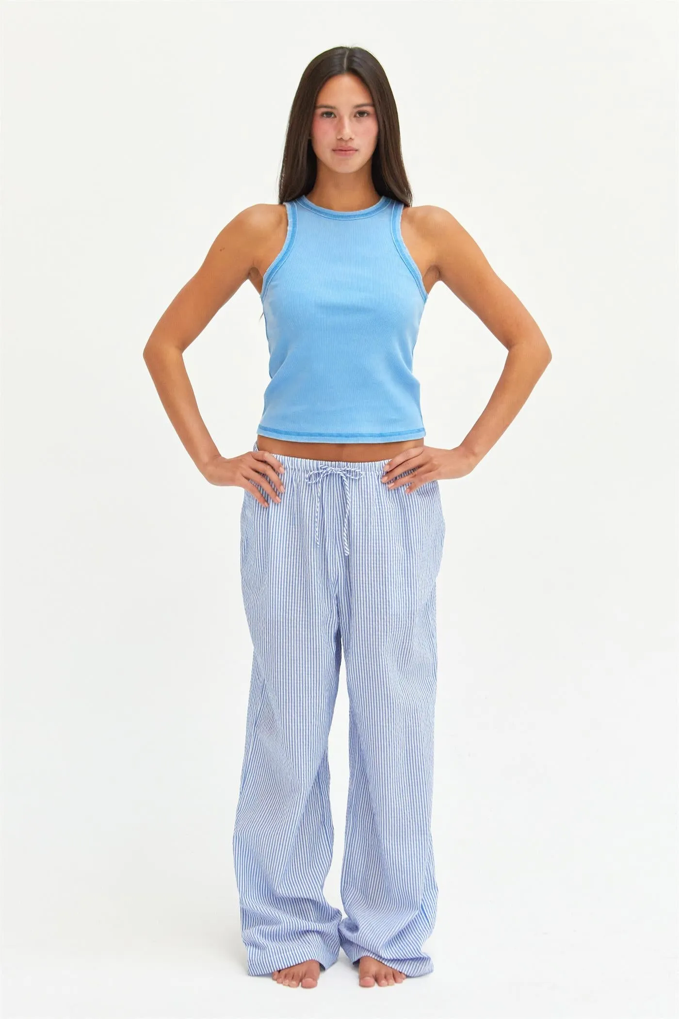 DZ25C389-Striped High Waist Wide Leg Pants