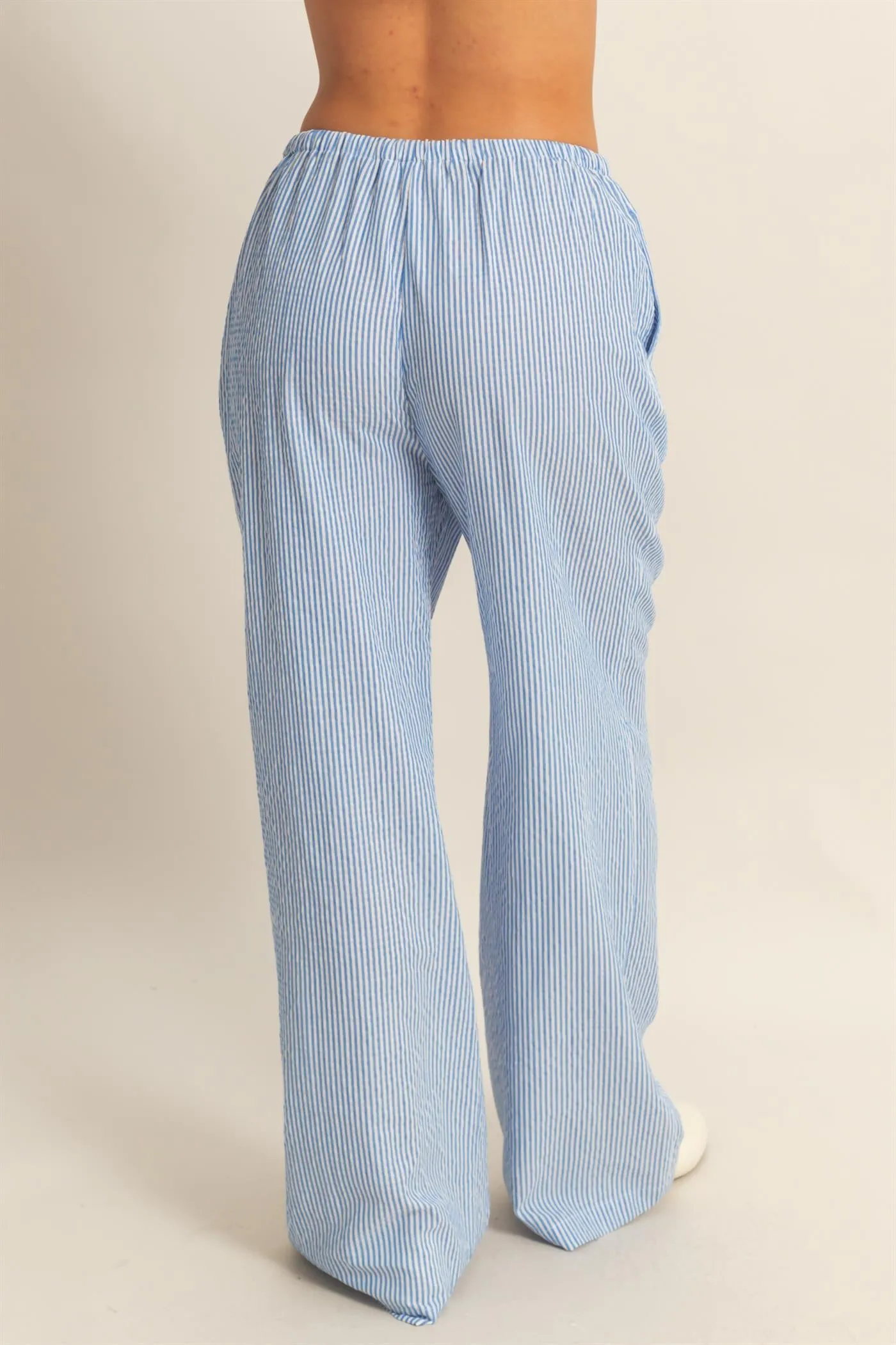 DZ25C389-Striped High Waist Wide Leg Pants
