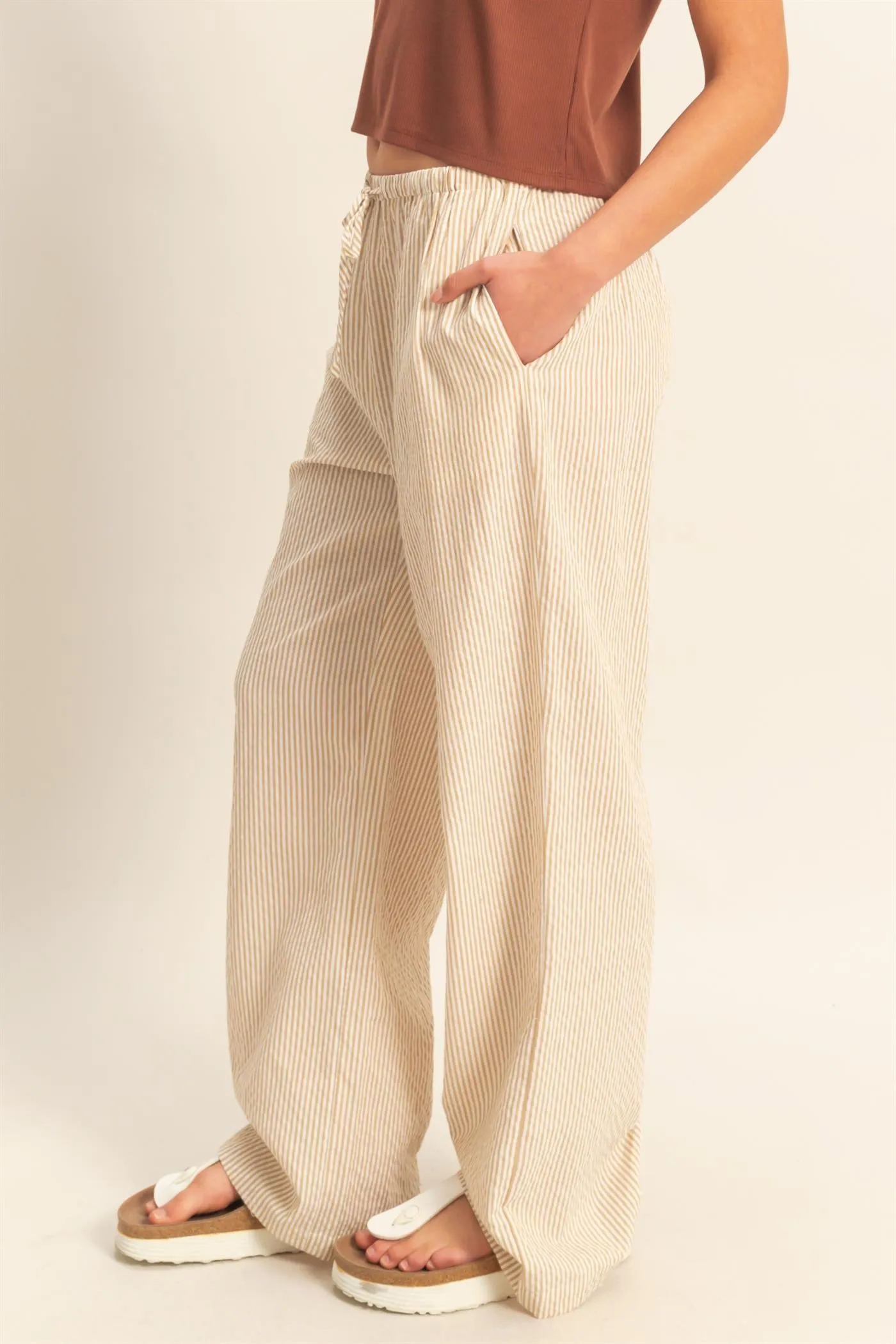 DZ25C389-Striped High Waist Wide Leg Pants