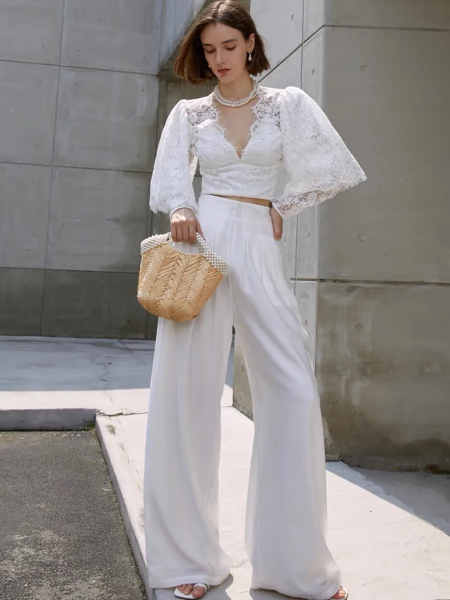 Edena High Waist Palazzo Pants in White