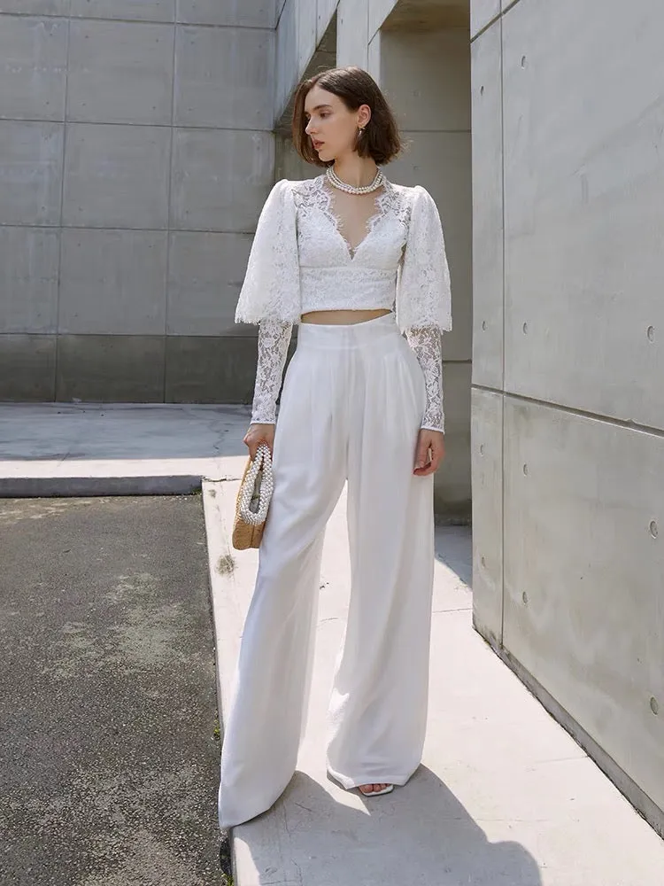 Edena High Waist Palazzo Pants in White