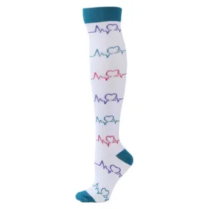 EKG Heartbeat Patterned Knee High - White (Compression Socks)