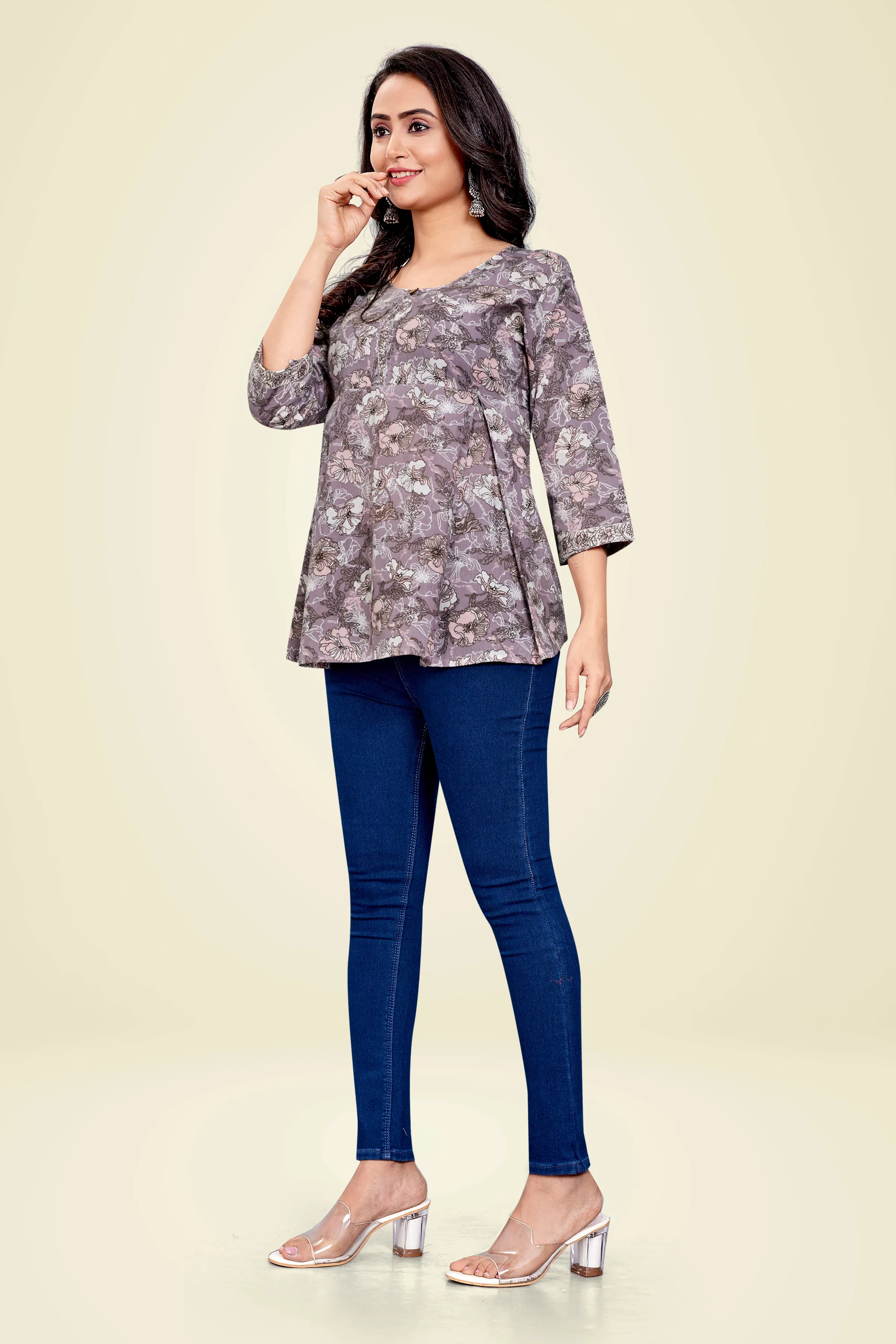Ekisha's women printed multicolor floral designer cotton tunic top short kurti