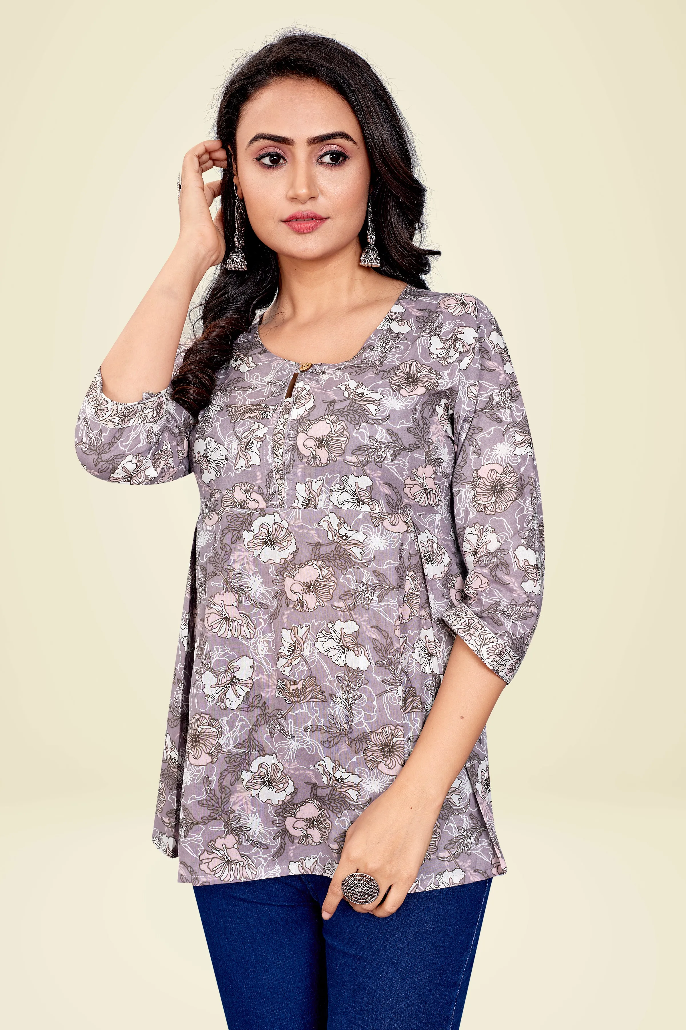 Ekisha's women printed multicolor floral designer cotton tunic top short kurti