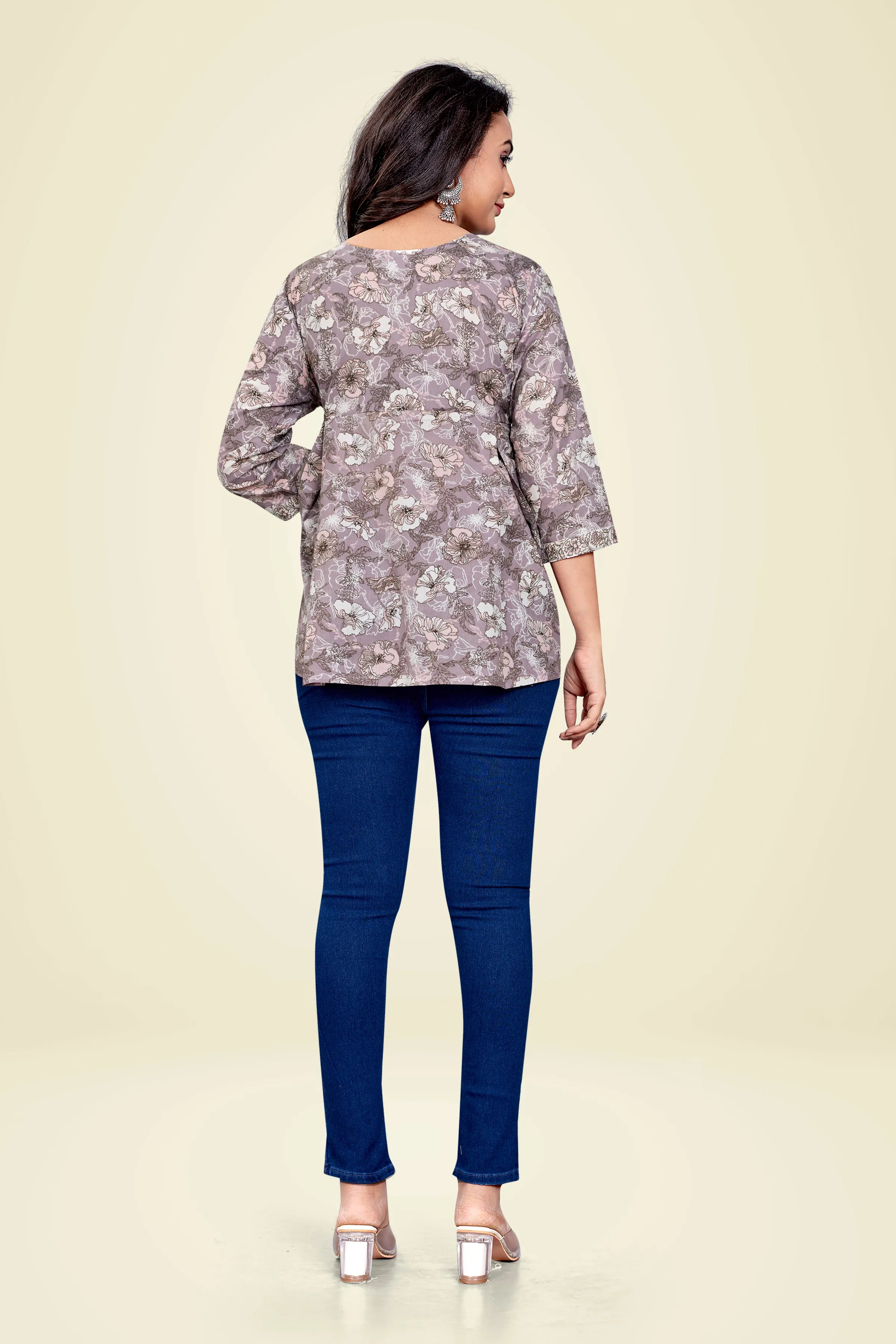 Ekisha's women printed multicolor floral designer cotton tunic top short kurti
