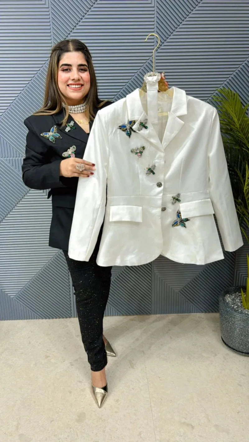 Elegant Butterfly Studded Blazer: Imported with Front Buttons and Stone Detailing GGR596