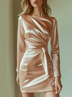 Elegant Satin Wrap Style Mini Dress