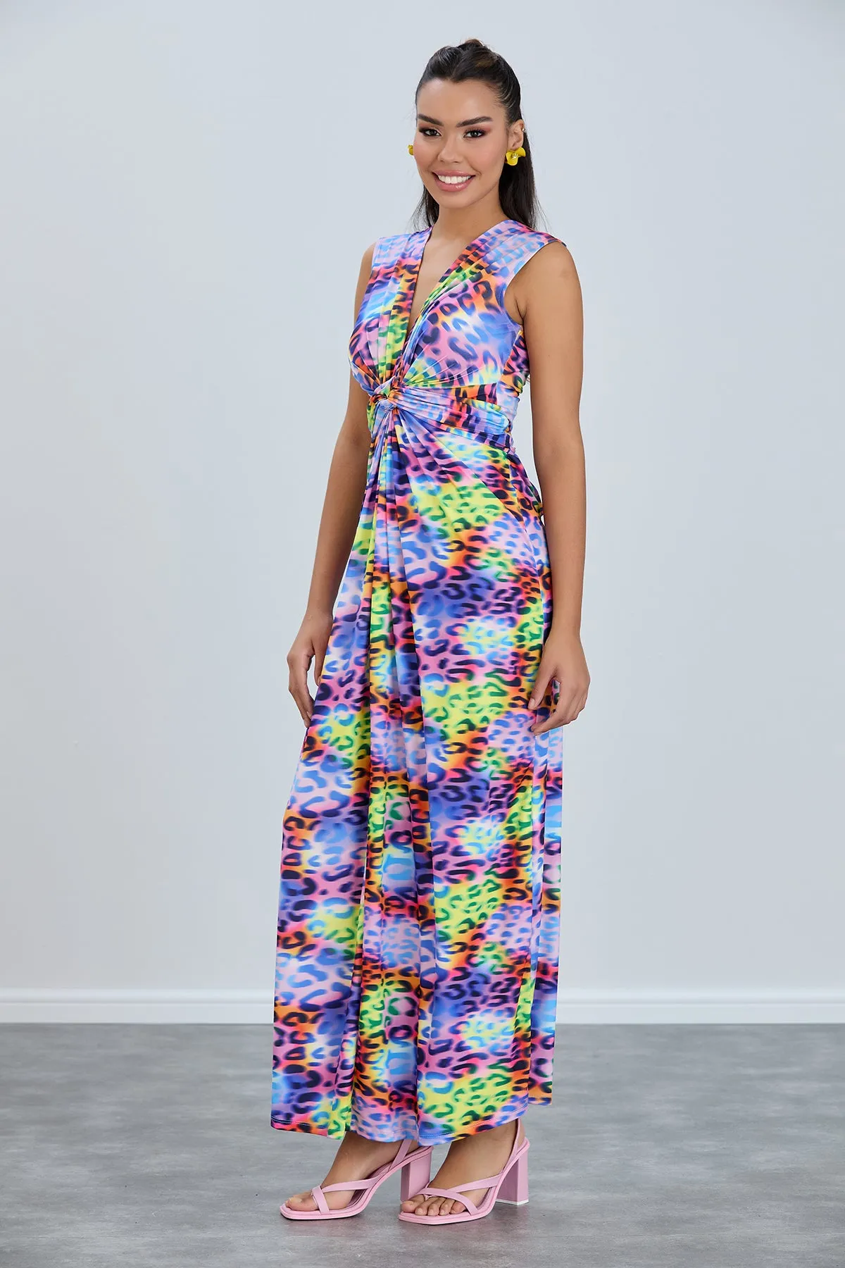 Ella Leopard Twist Maxi Dress in Multicolour