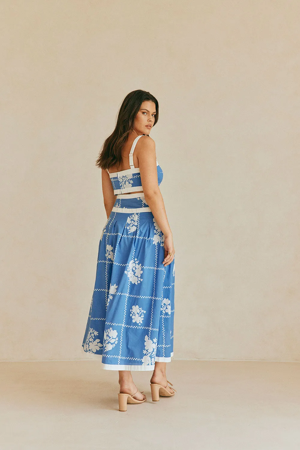 Estelle Midi Skirt - Check Flowers