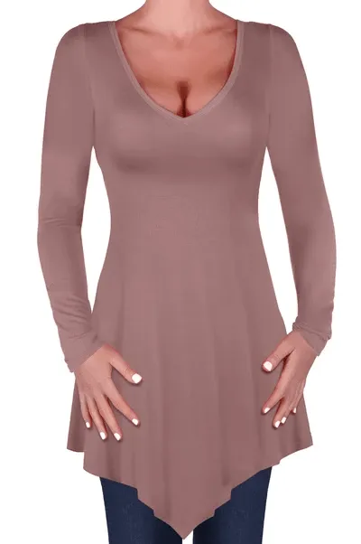 Everly Plus Size Long Sleeve V Neck Tunic Top