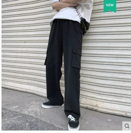 French Cargo Pants Women Loose BF High Waist Straight Stylish Slim Look Drape Wide Leg Floor Length Long Pants