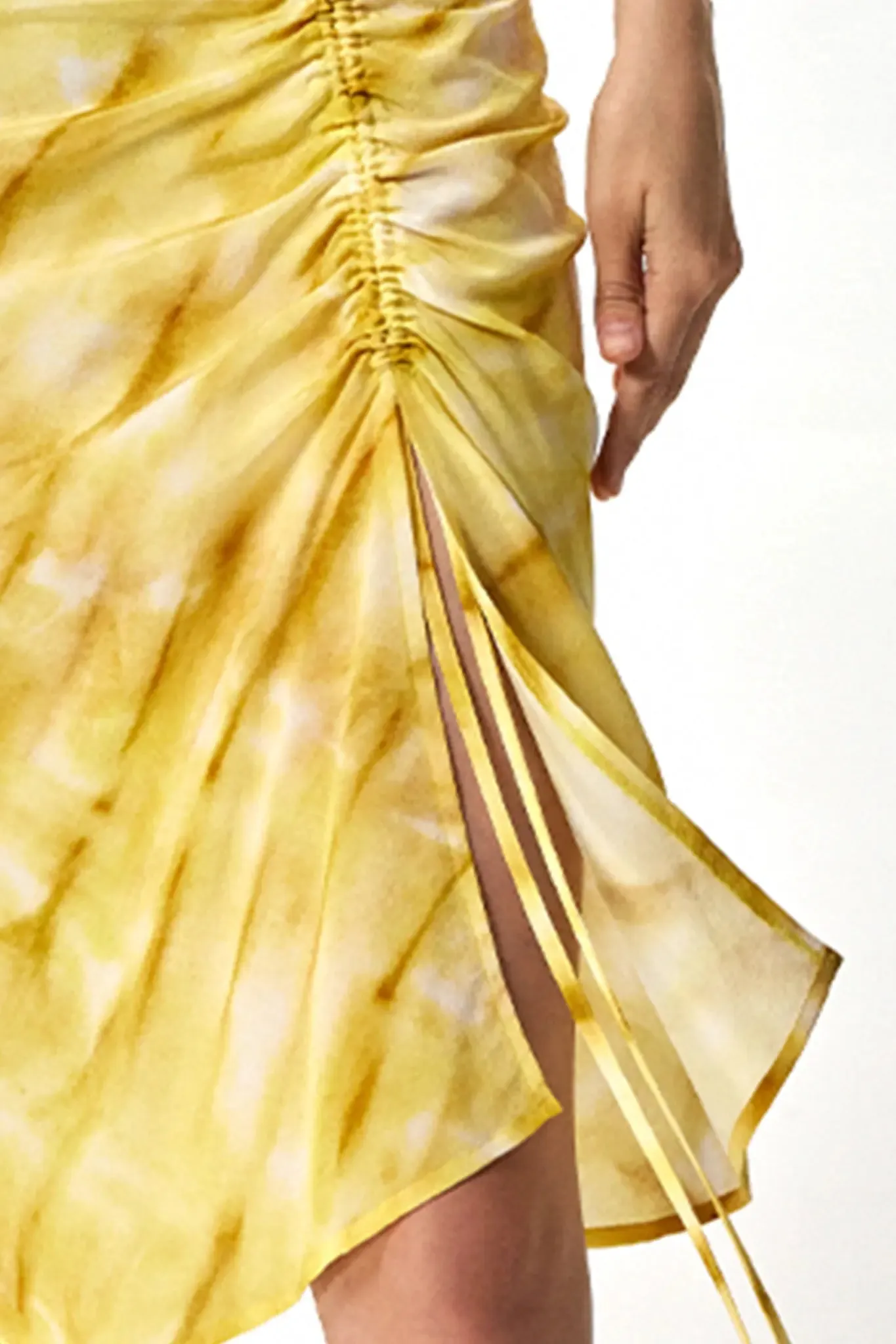 French Inspired Silk Drawstring Printed Midi Skirt with Side Slit