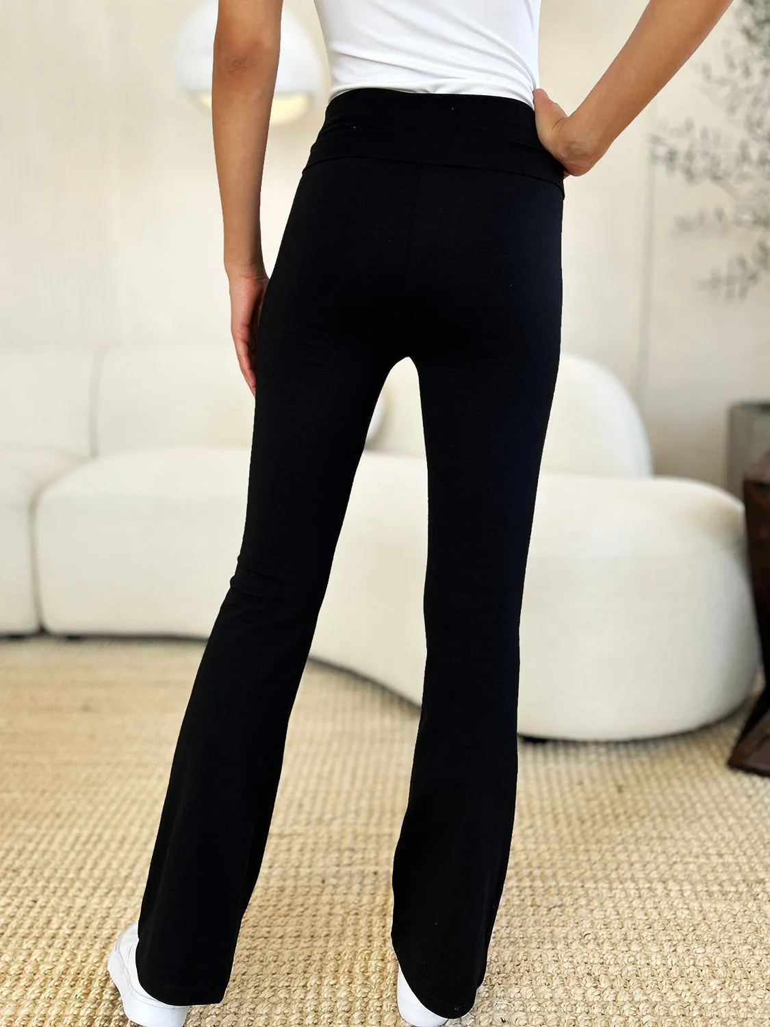 Full Size High Waist Wide Waistband Bootcut Active Pants- Zenana