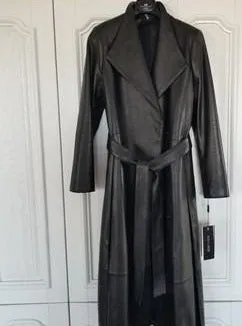 Genuine Leather Long Trench Coat