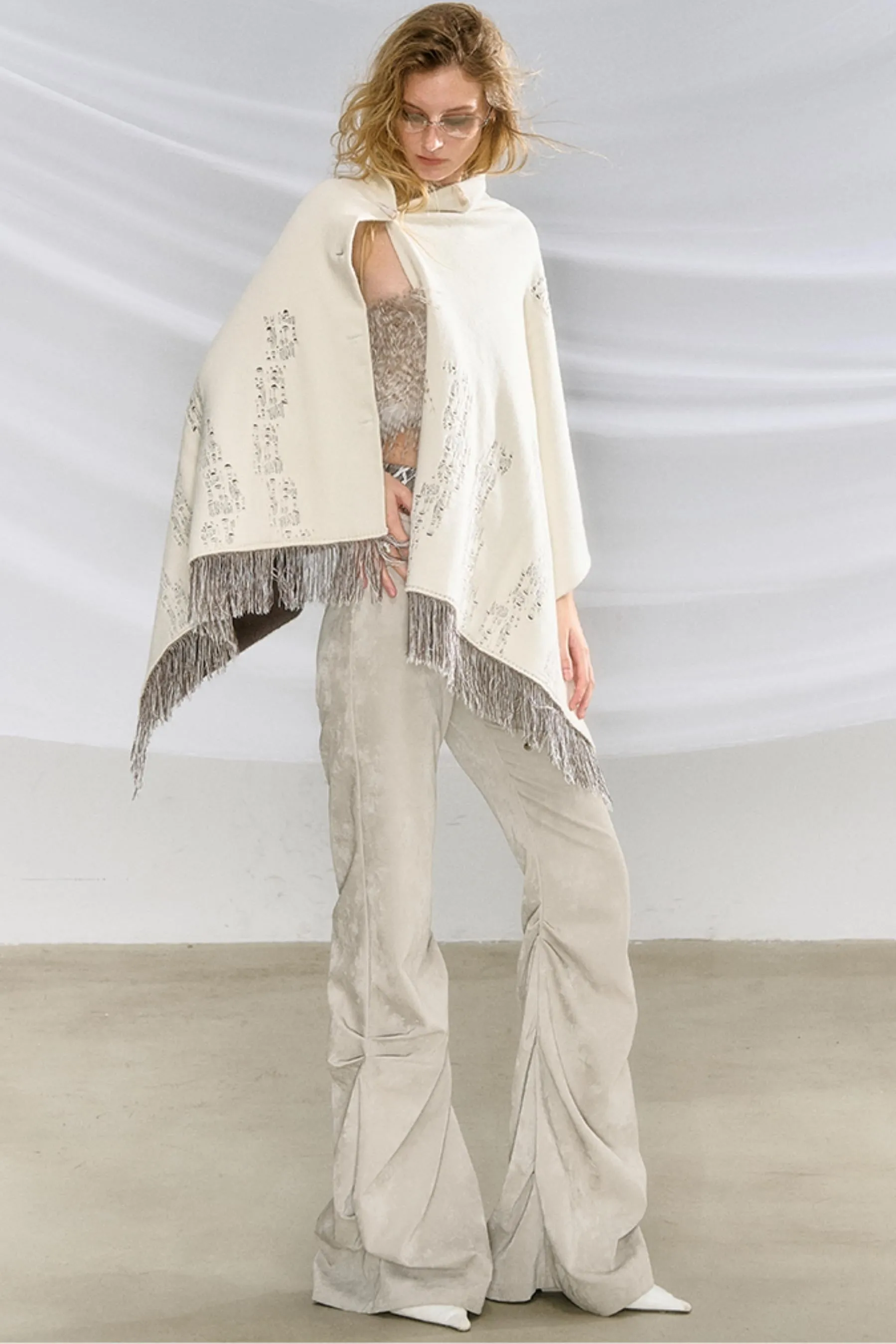 Glossy Leather Pleated Flared Pants