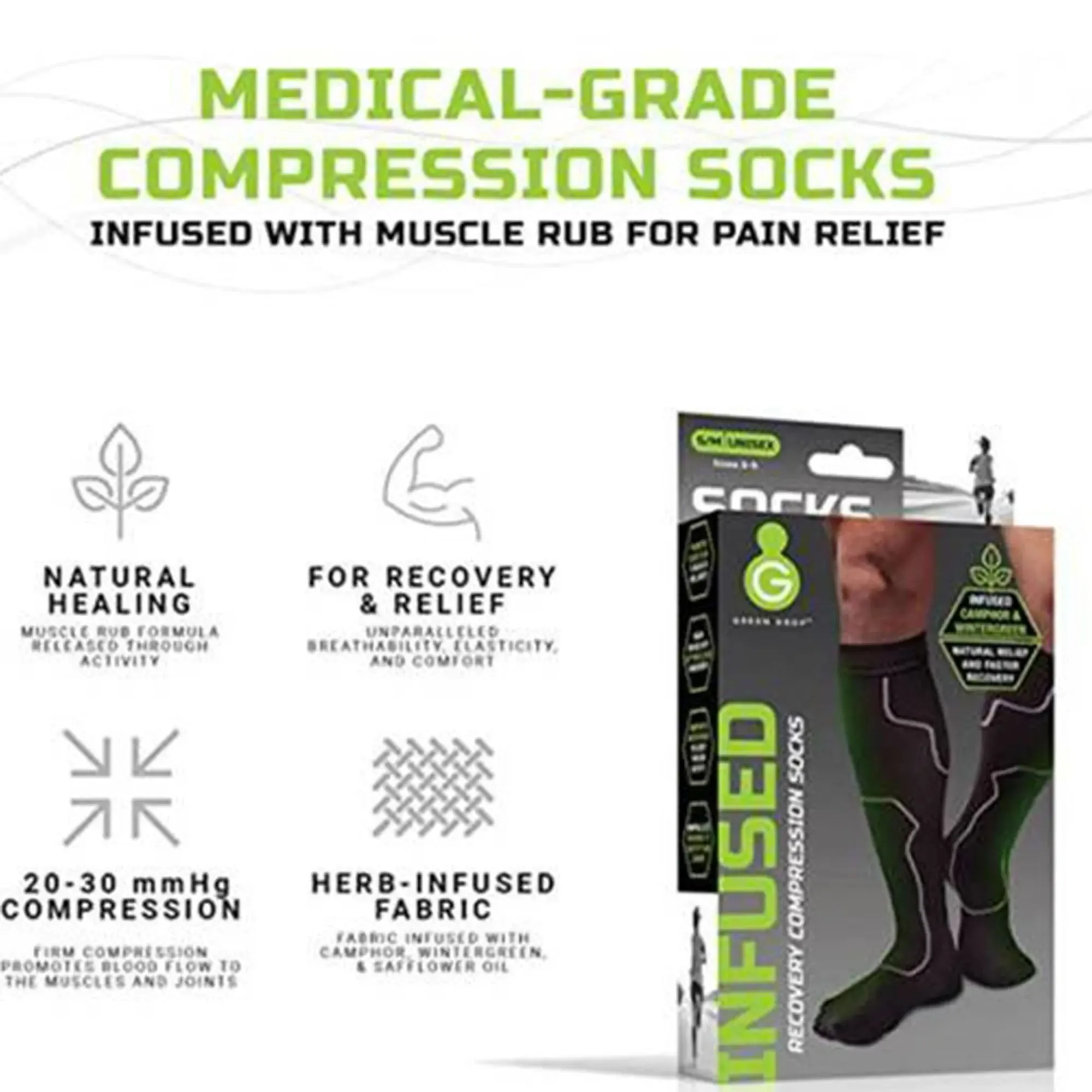 Green Drop Compression Socks – Medical-Grade Infused Support, S/M