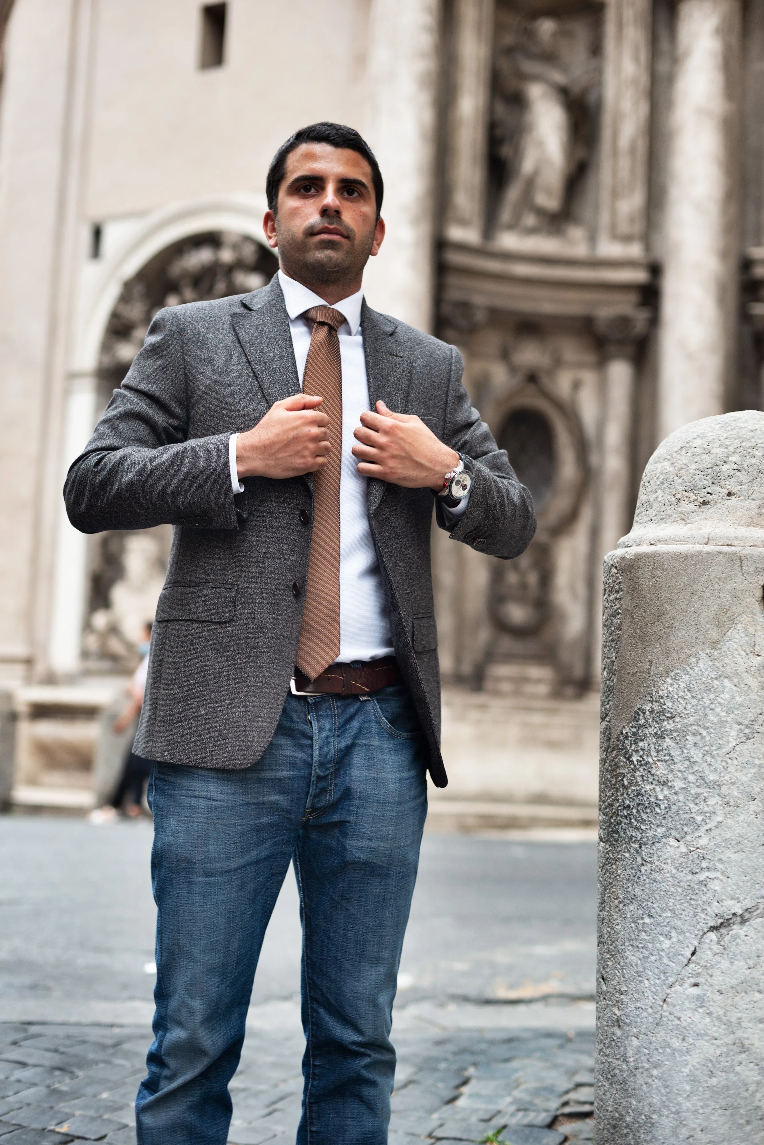 Grey Harris Tweed Wool Blazer by Tollegno