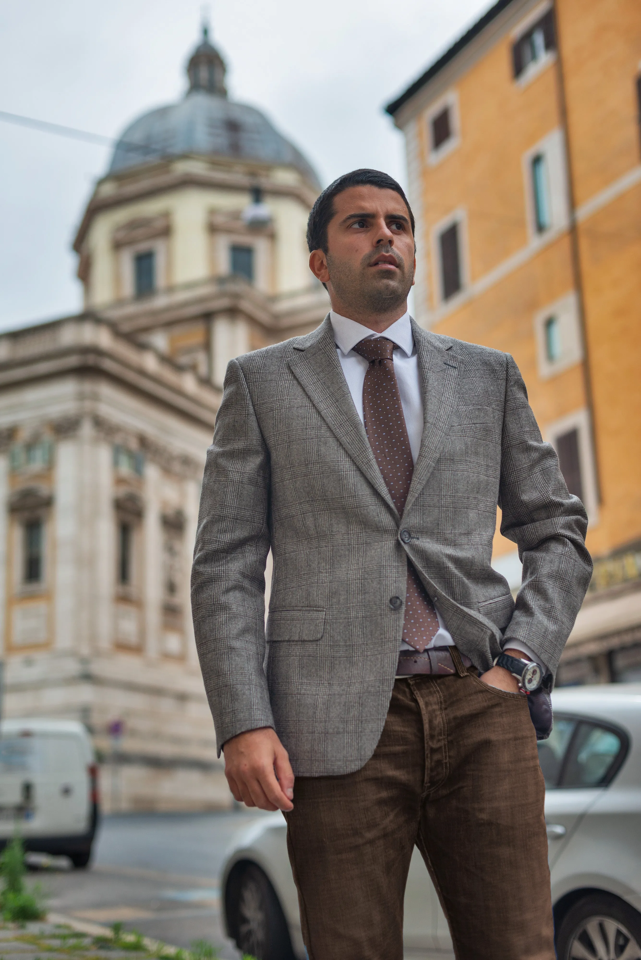 Grey Prince of Wales Wool Blazer by Primatist Marlane