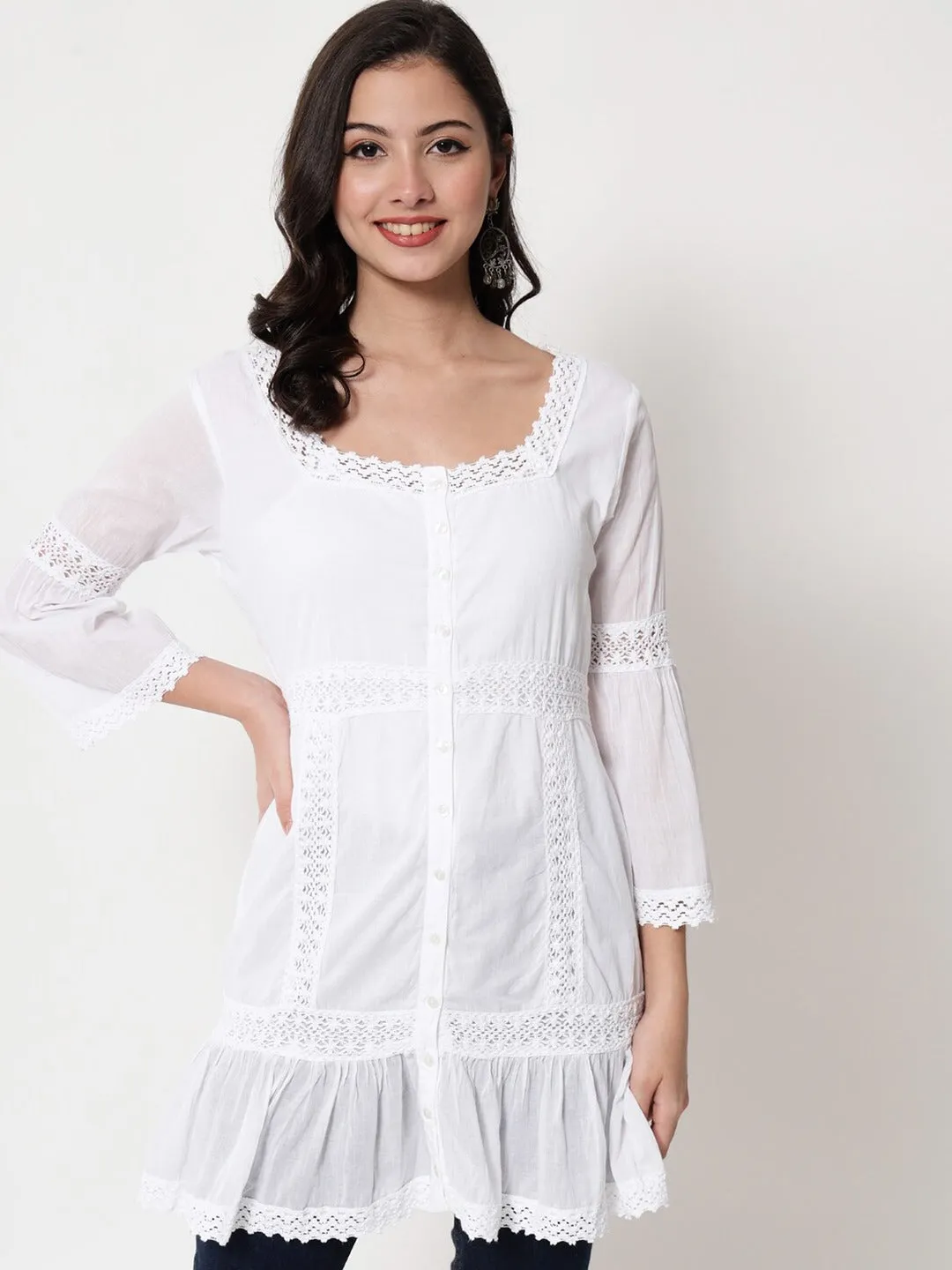 Hand Embroidered Women  Chikankari Cotton Tunic-PC2133