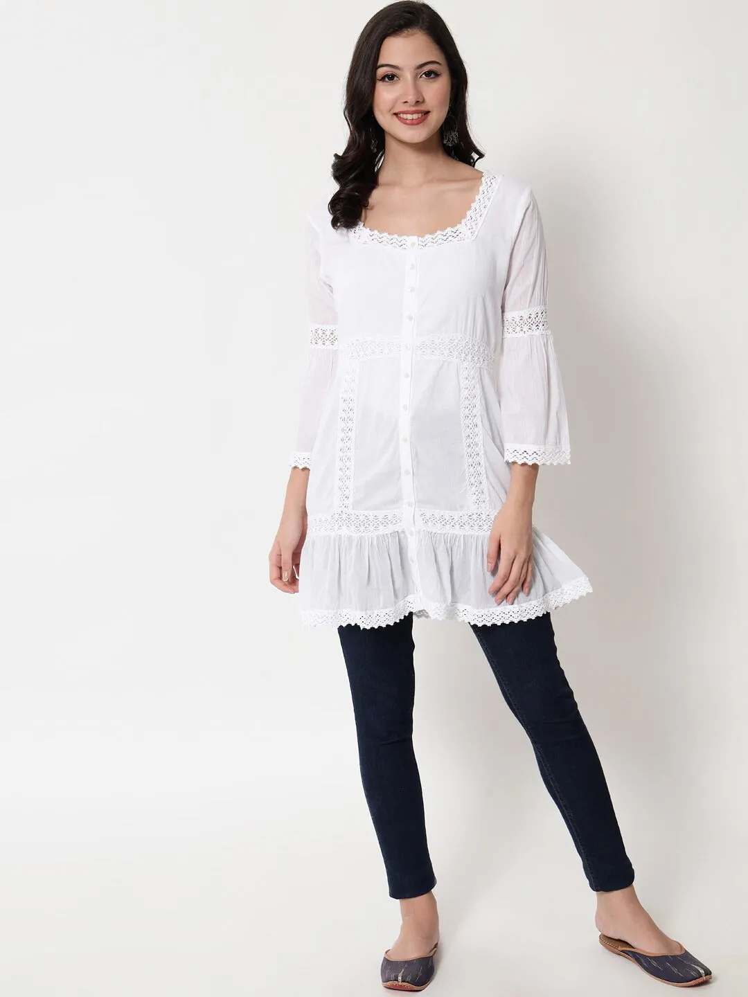 Hand Embroidered Women  Chikankari Cotton Tunic-PC2133
