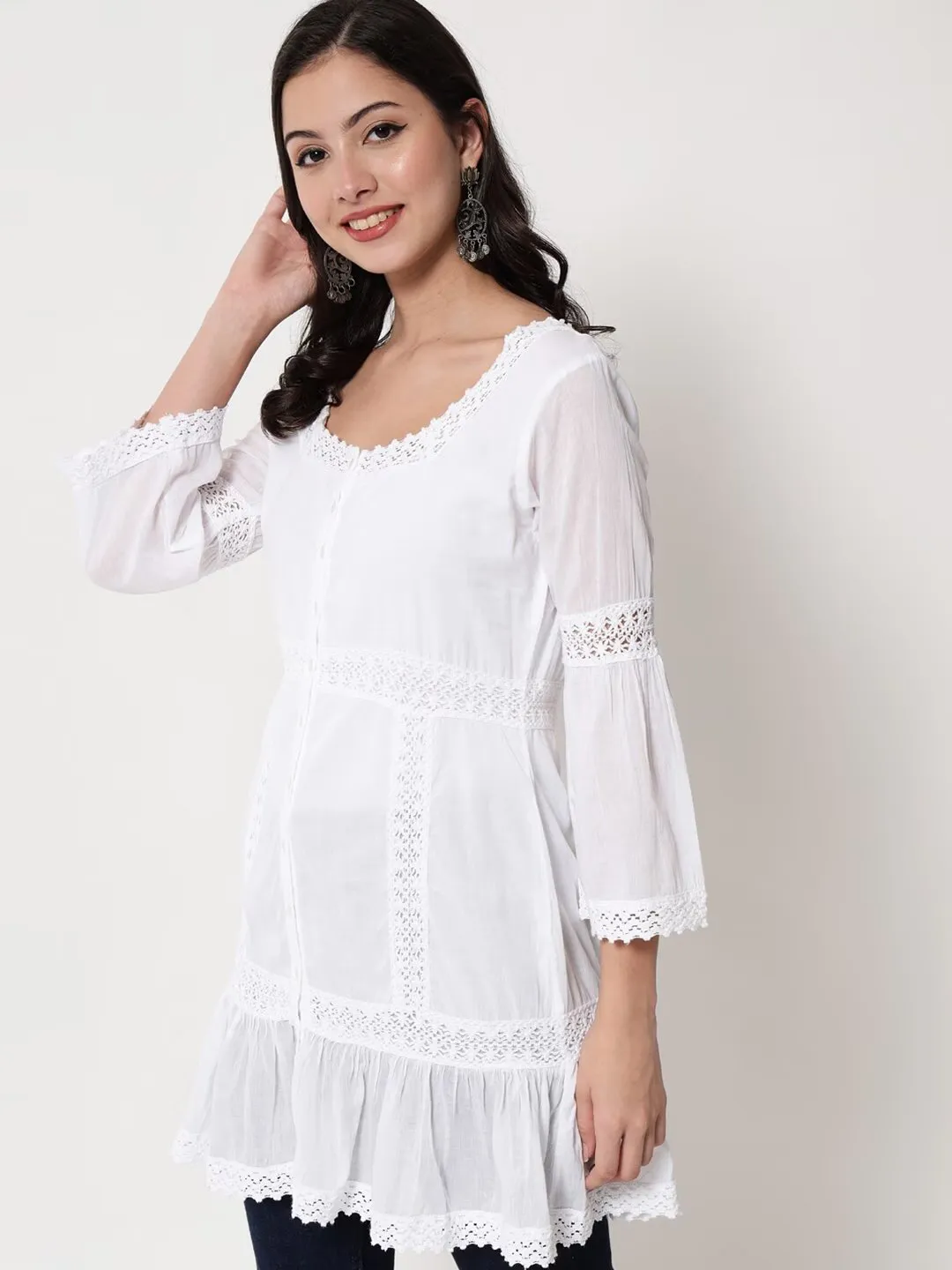 Hand Embroidered Women  Chikankari Cotton Tunic-PC2133