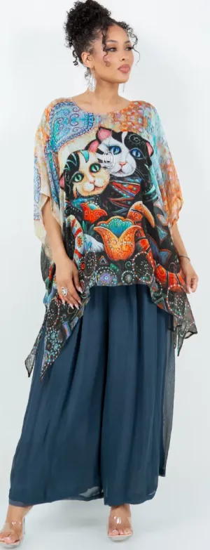Here Kitty! Pacifica Oversize Pacifica Tunic Top Hippie SML-6X 