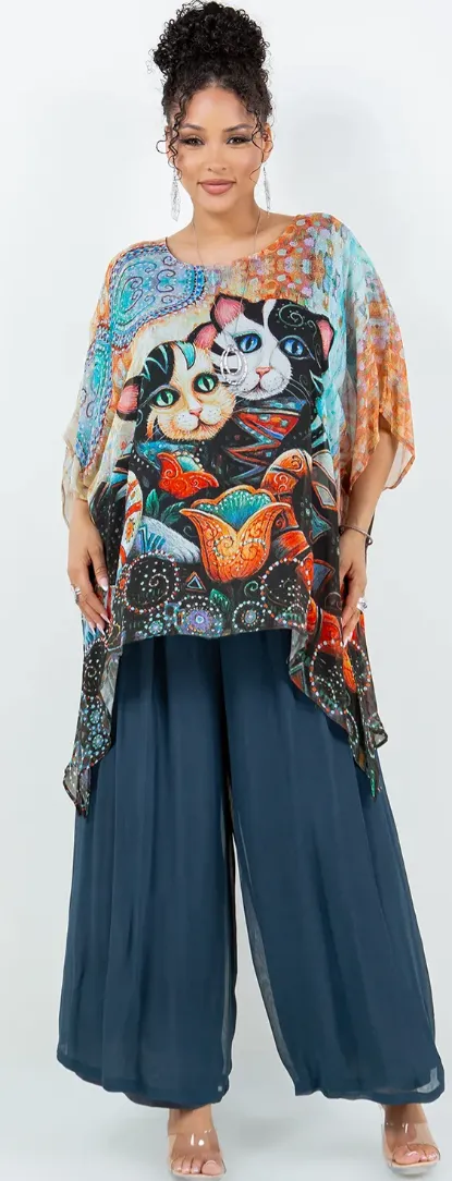 Here Kitty! Pacifica Oversize Pacifica Tunic Top Hippie SML-6X 