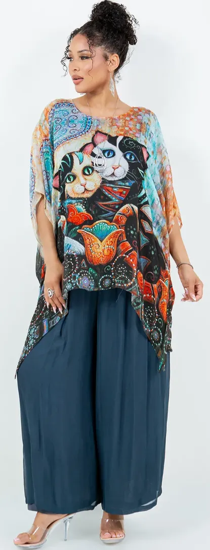 Here Kitty! Pacifica Oversize Pacifica Tunic Top Hippie SML-6X 