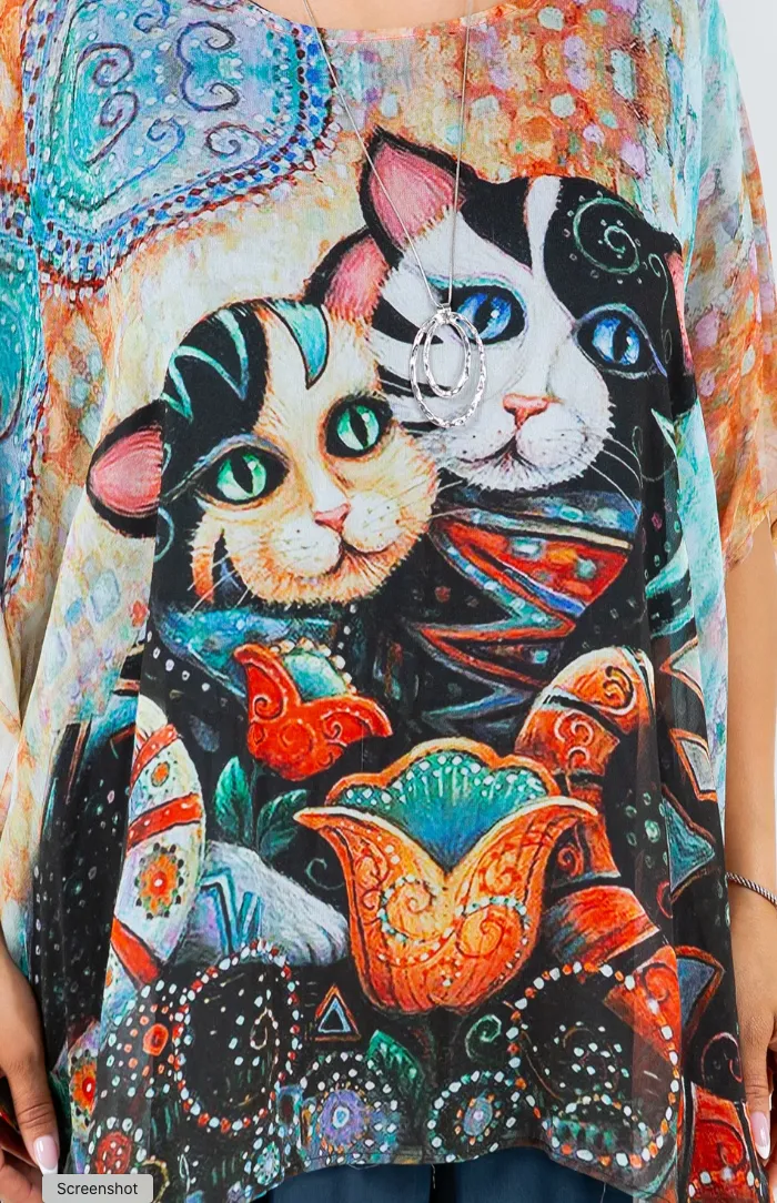 Here Kitty! Pacifica Oversize Pacifica Tunic Top Hippie SML-6X 