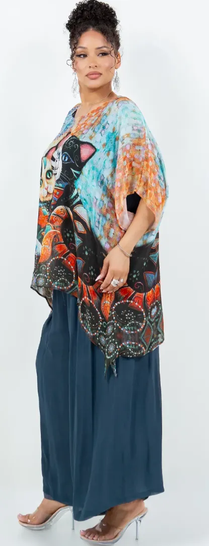Here Kitty! Pacifica Oversize Pacifica Tunic Top Hippie SML-6X 