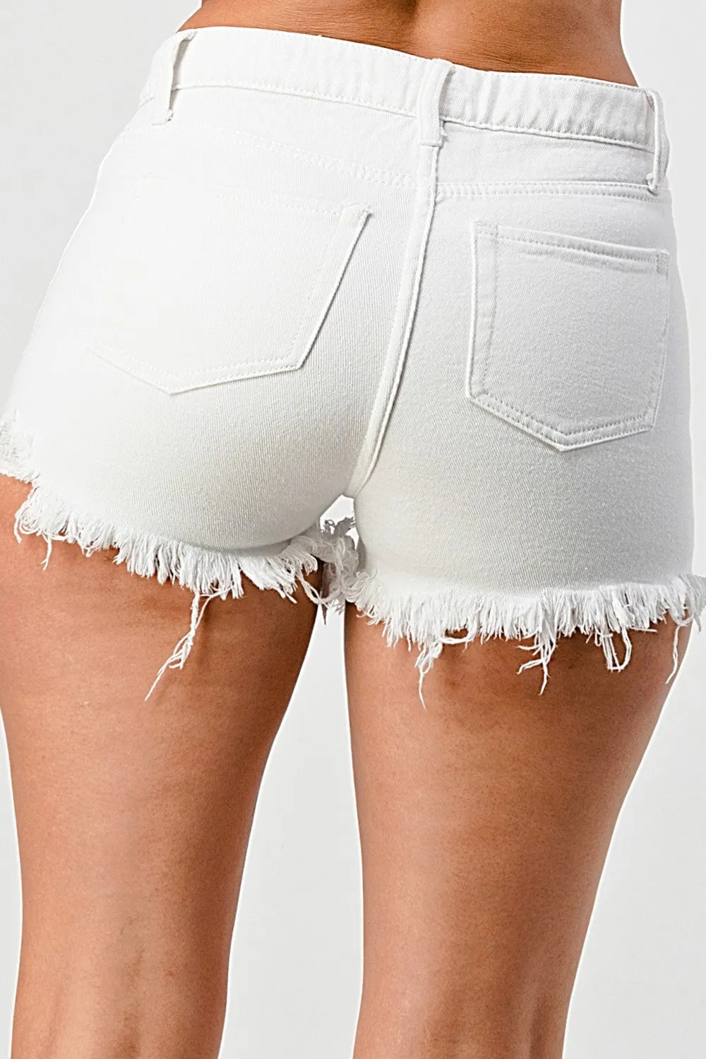 High Waist Button Short Denim  Non Stretch