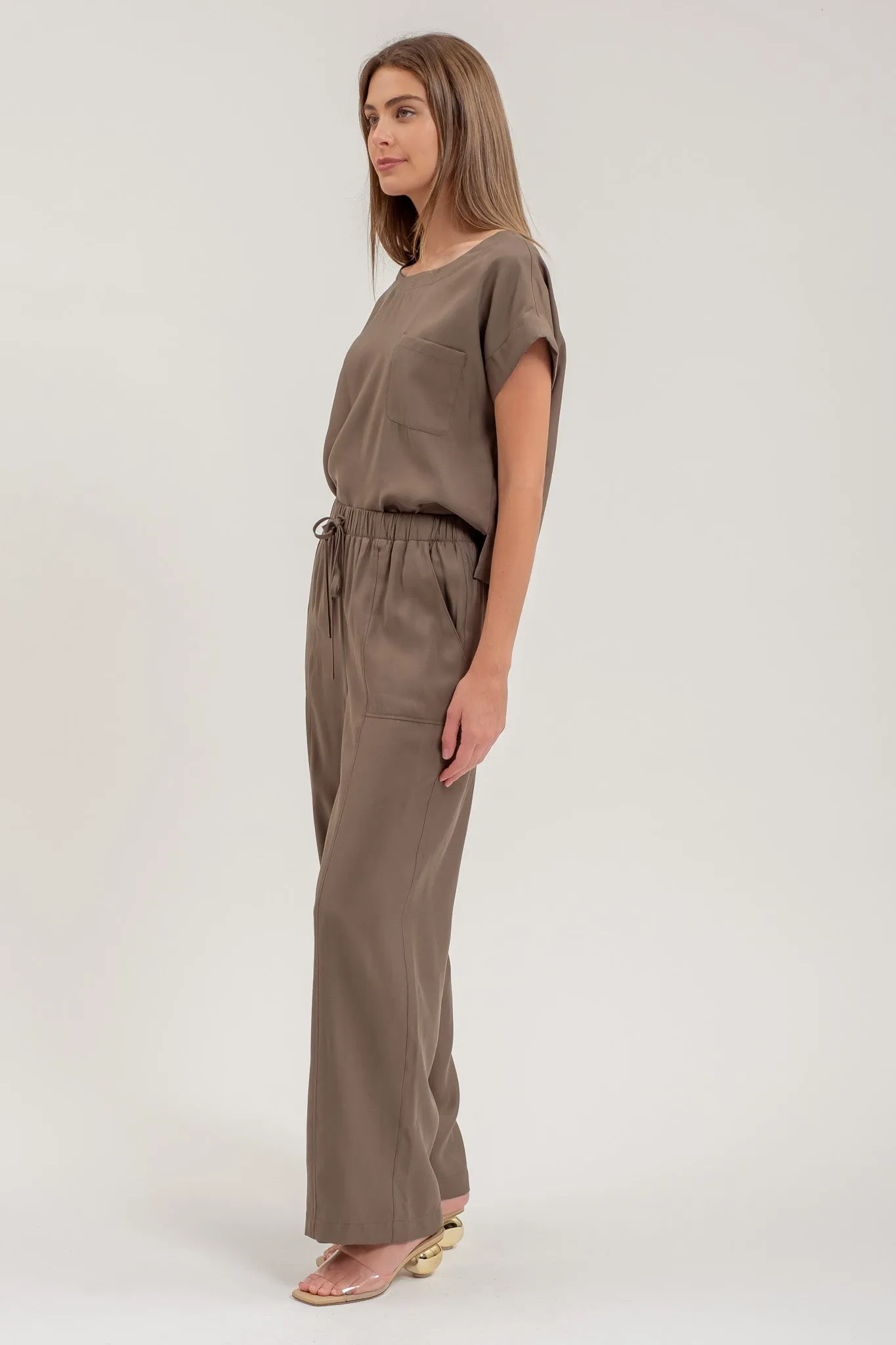 HIGH WAIST DRAWSTRING STRAIGHT LEG PANTS
