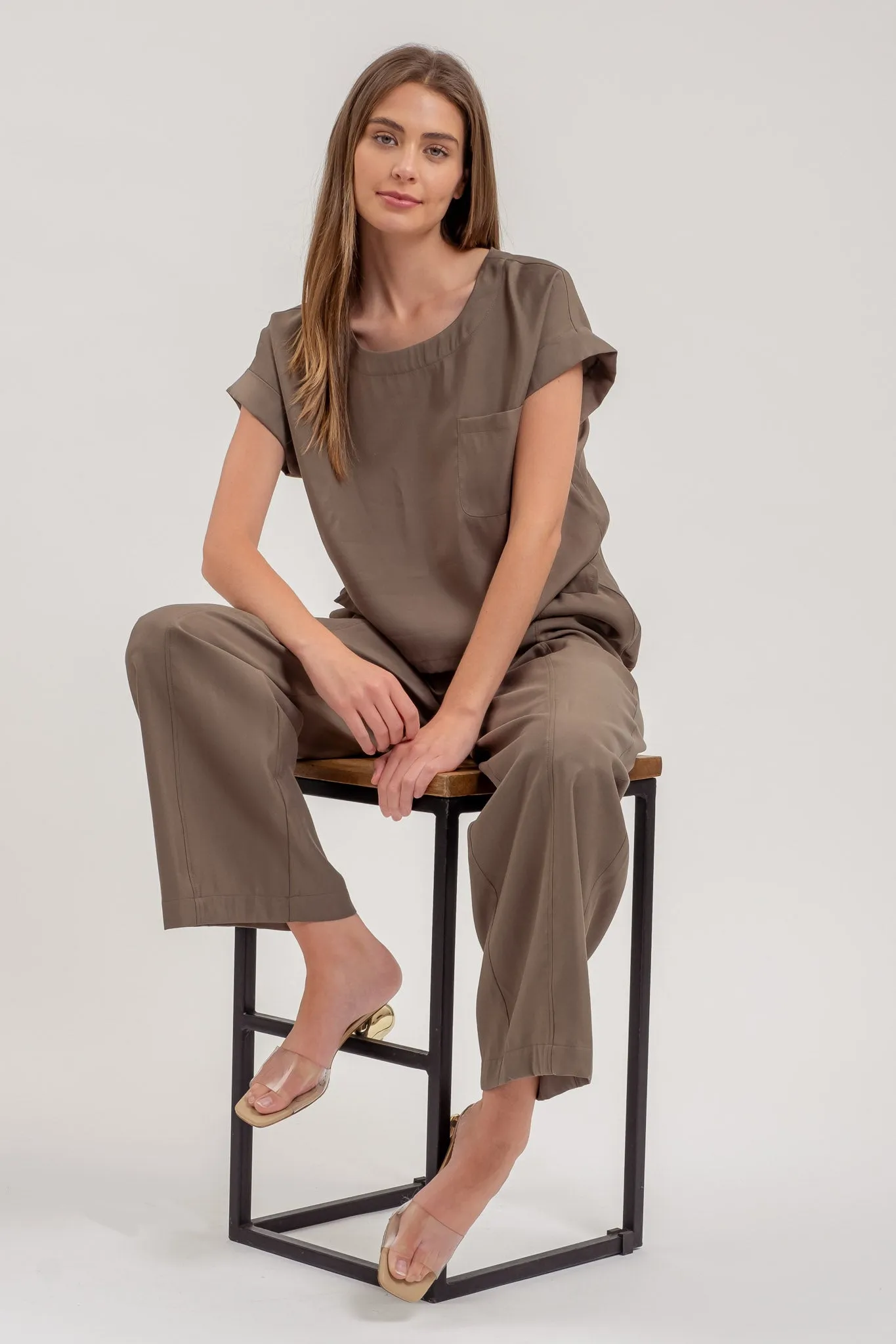 HIGH WAIST DRAWSTRING STRAIGHT LEG PANTS
