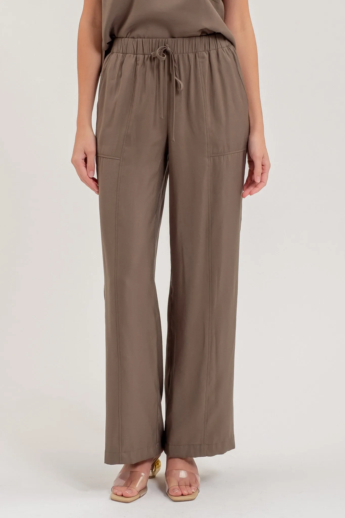 HIGH WAIST DRAWSTRING STRAIGHT LEG PANTS