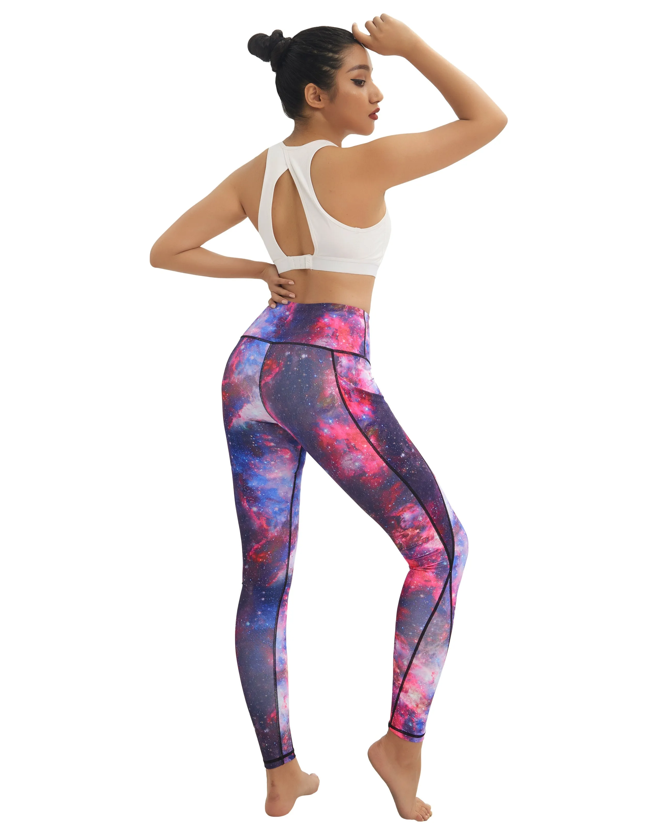 High Waist Side Pockets Running Pants galaxy_Running