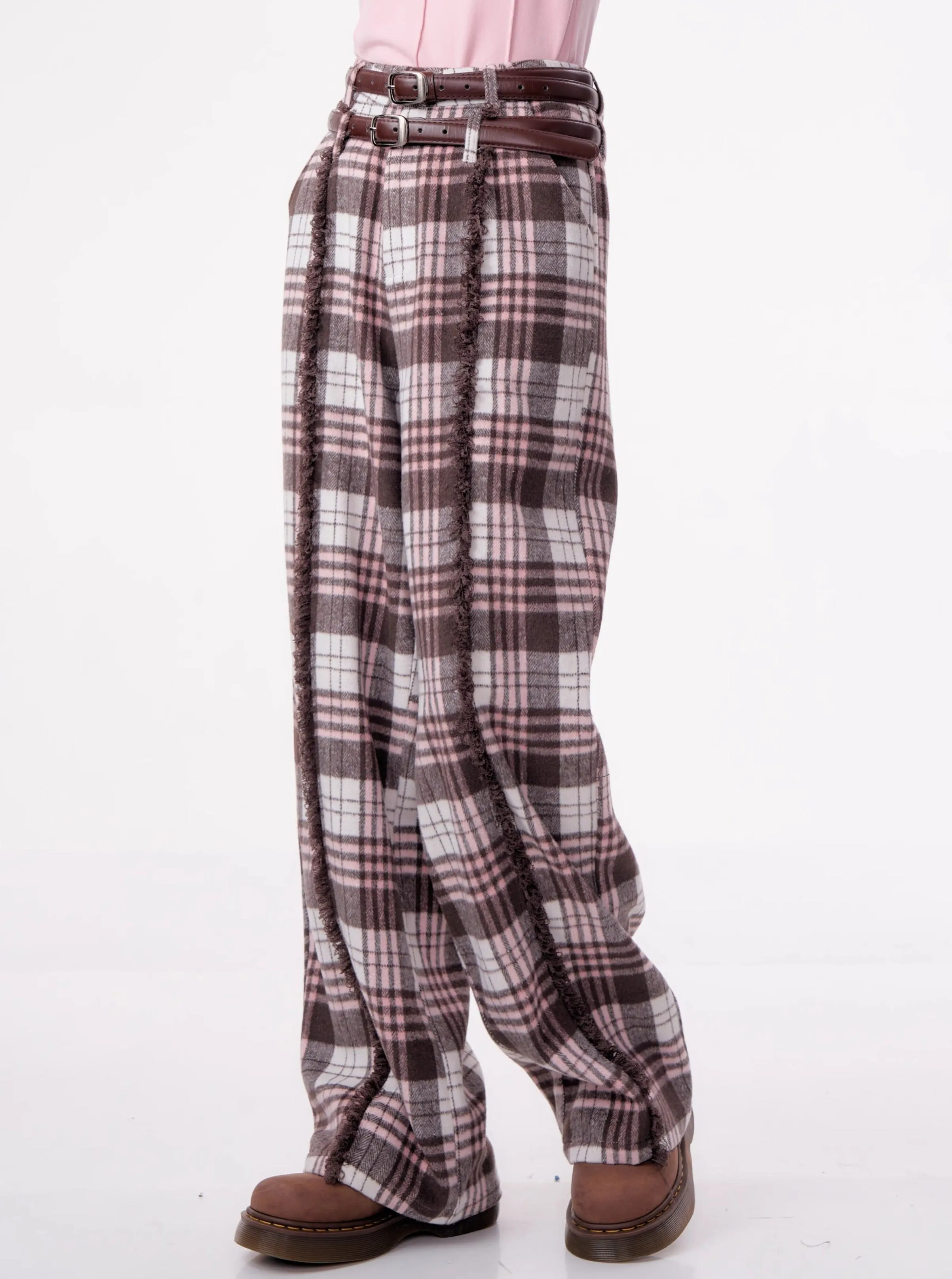 High Waist Slim Straight Leg Tweed Pants