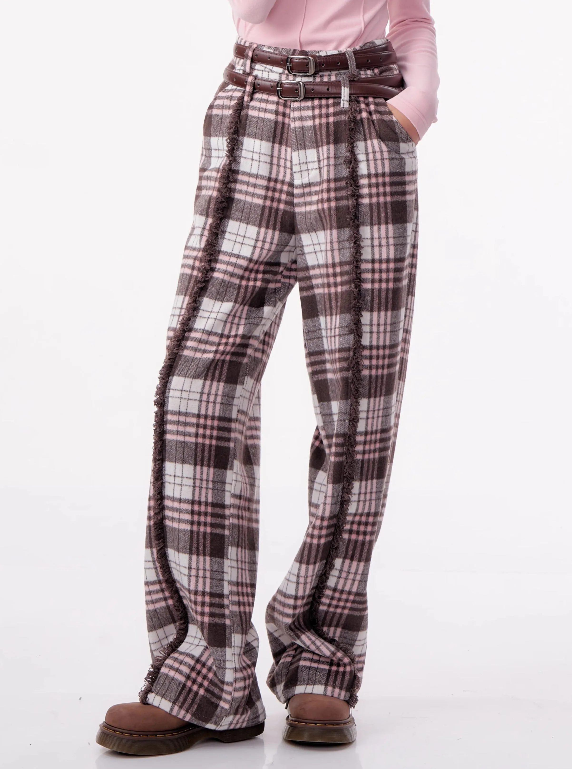High Waist Slim Straight Leg Tweed Pants