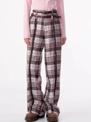 High Waist Slim Straight Leg Tweed Pants