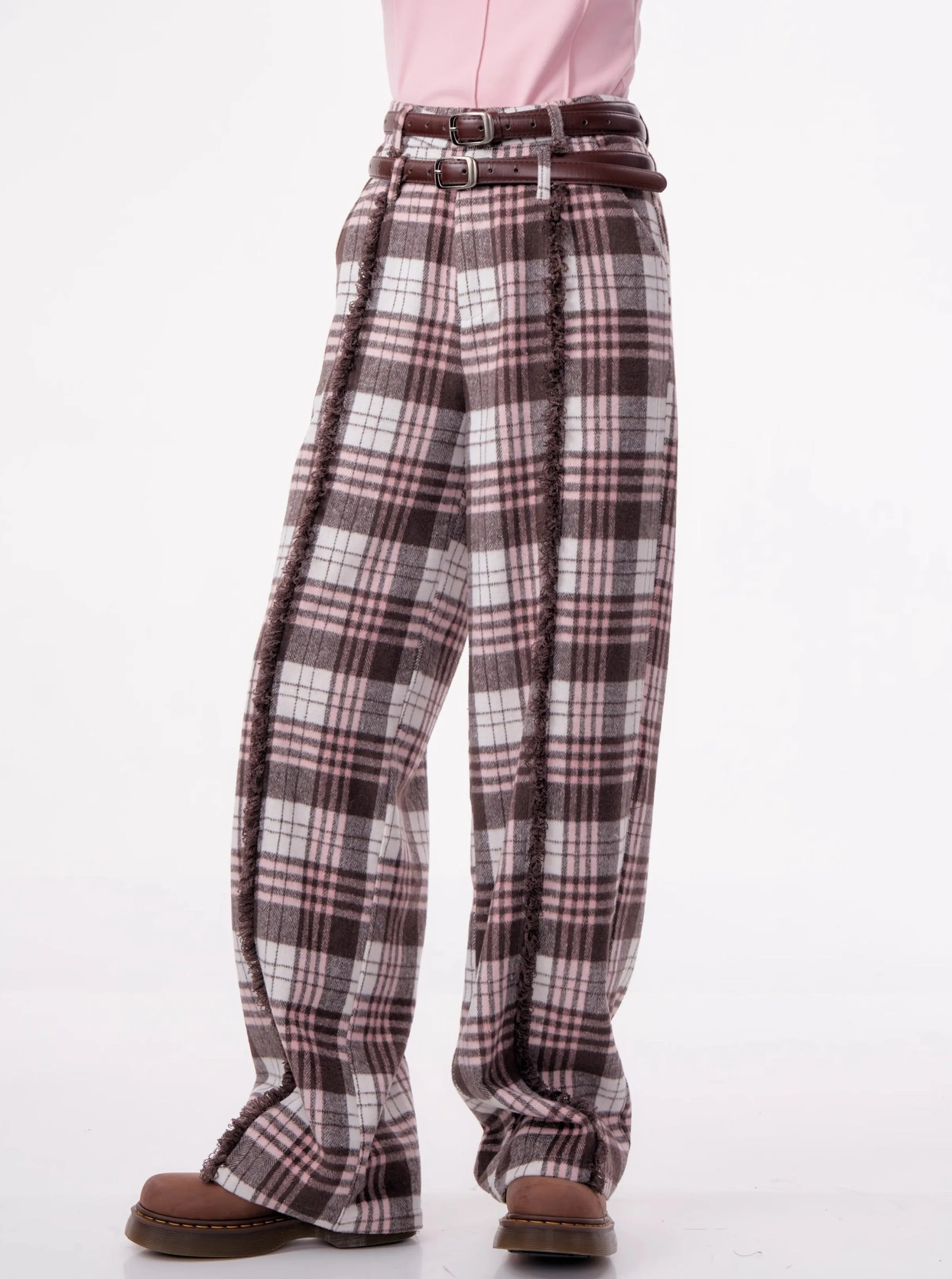 High Waist Slim Straight Leg Tweed Pants