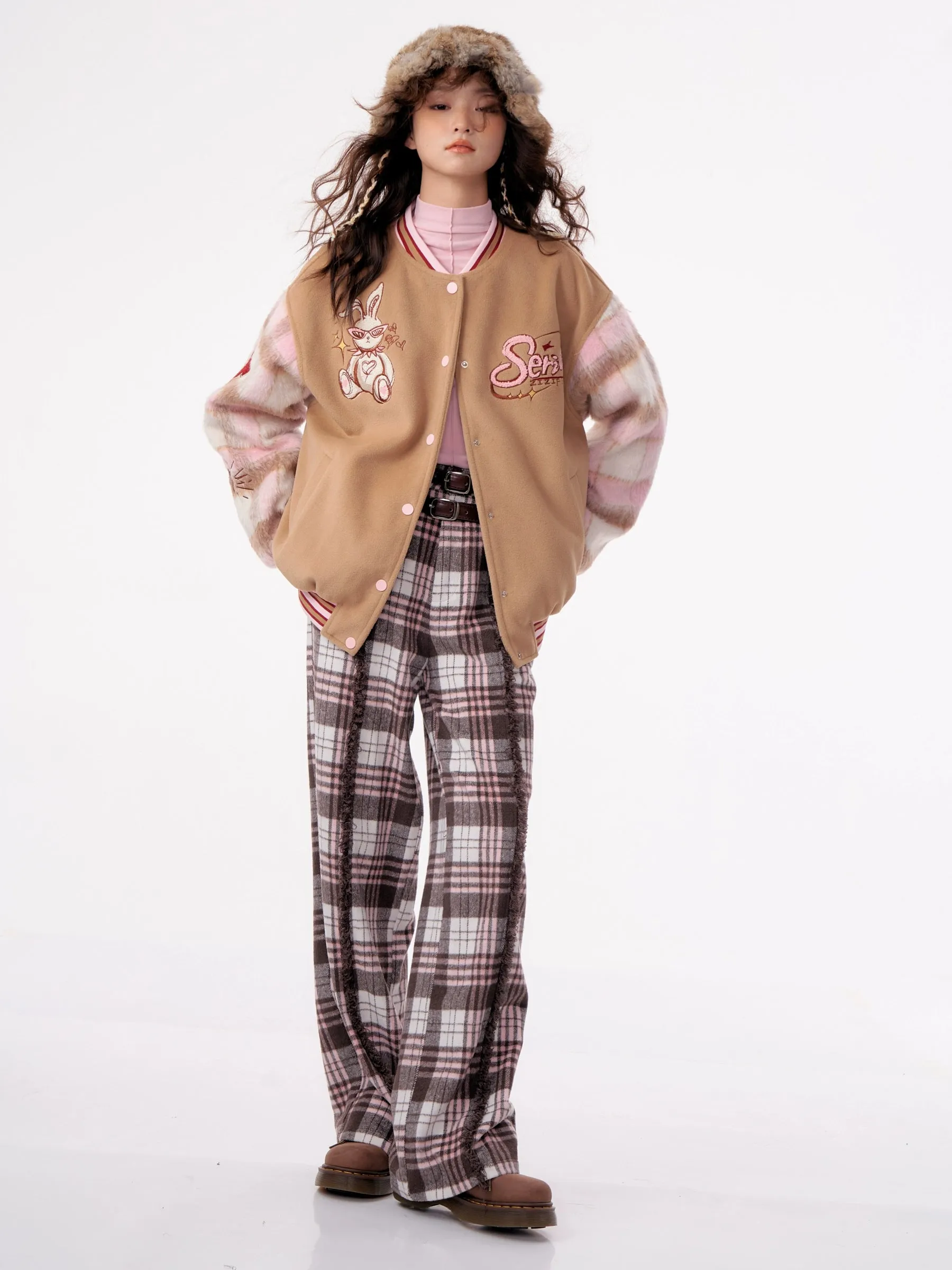High Waist Slim Straight Leg Tweed Pants