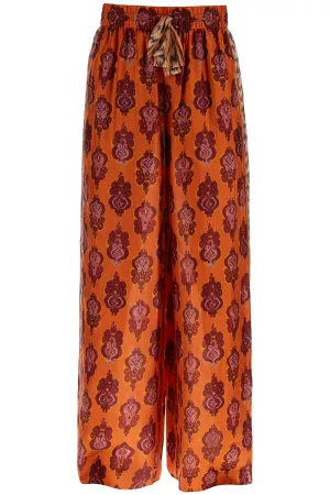 High Waist Wide Leg Ikat Print Silk Pants Orange