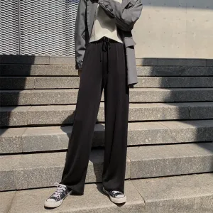 Ice Silk Wide Leg Pants Women Drape Knitted High Waist Loose Slim Look Thin Straight Jeans Floor Length Casual Pants