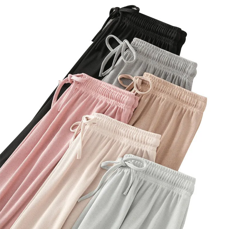 Ice Silk Wide Leg Pants Women Summer Loose Plus Size Slim Look High Waist Drape Long Straight Casual Pants