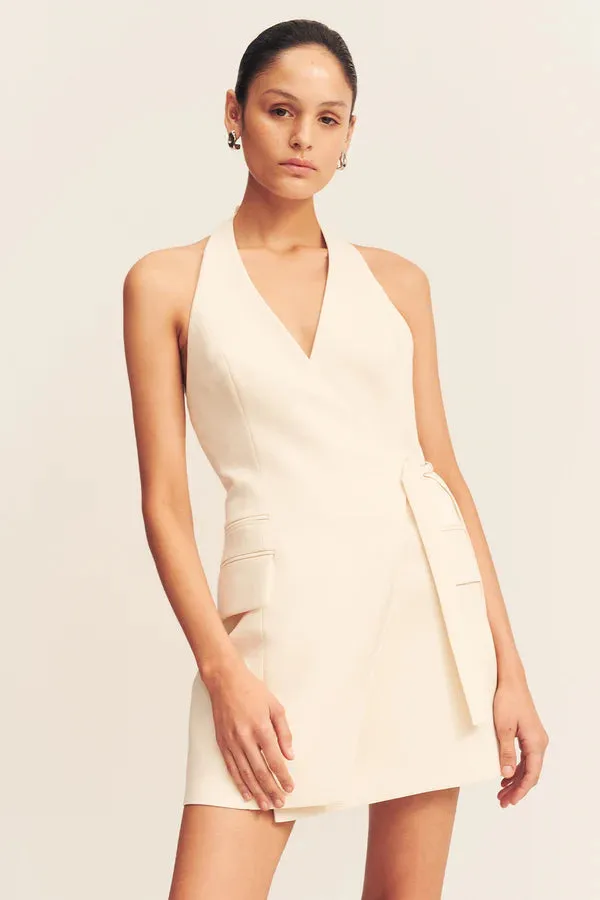 irena tailored wrap mini dress - rice