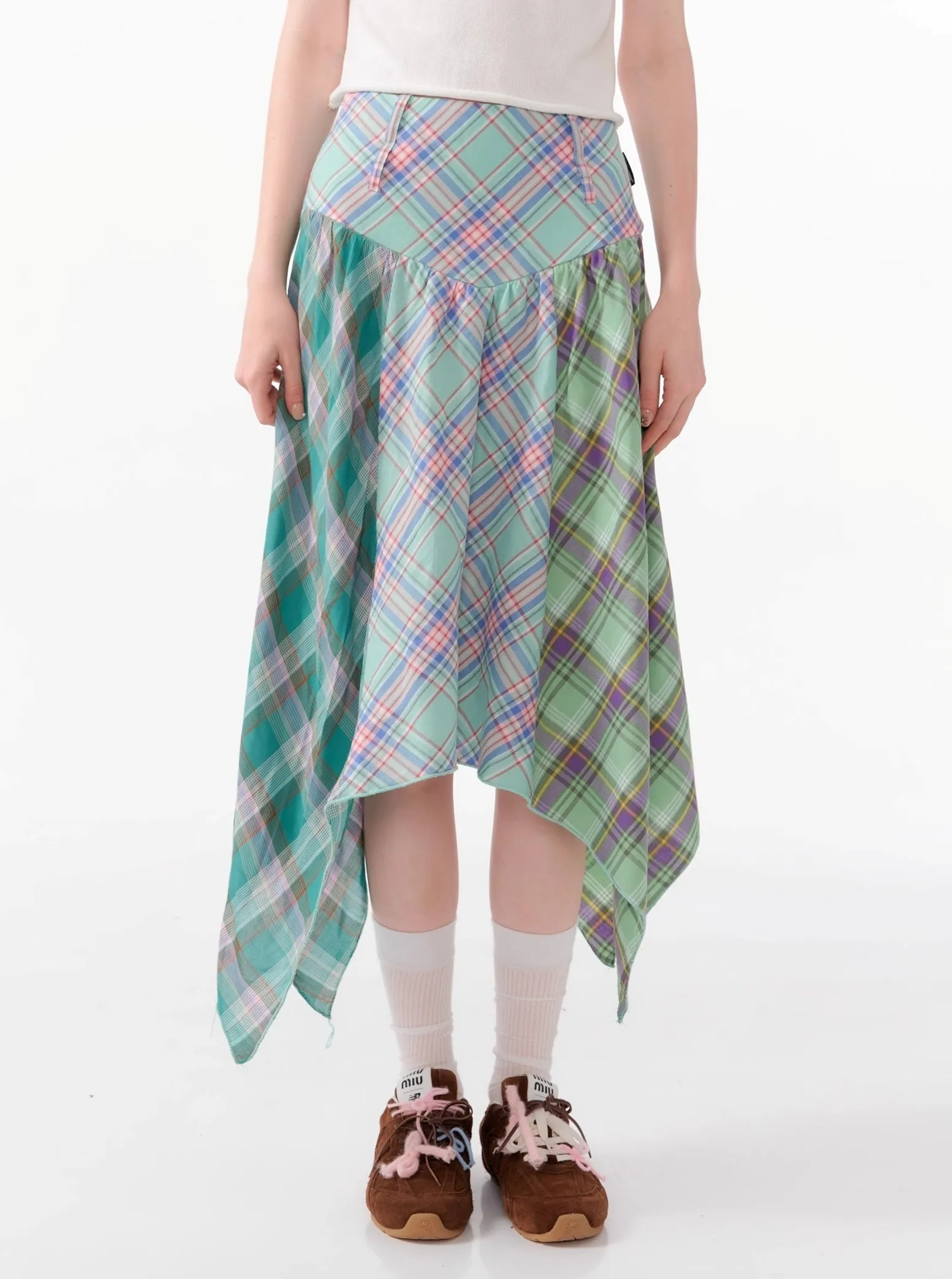 Irregular Check Midi Skirt