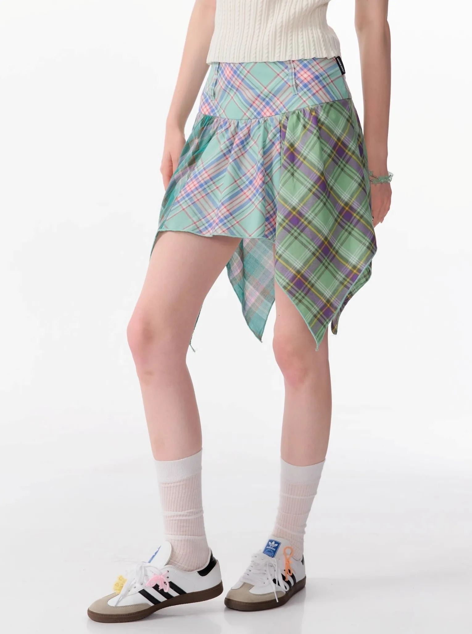 Irregular Check Midi Skirt