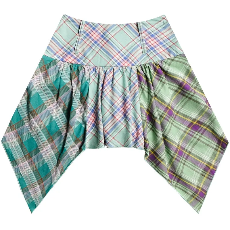 Irregular Check Midi Skirt